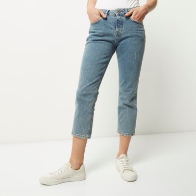 Mid blue wash cropped slim fit jeans